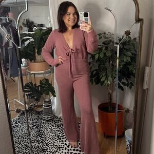 NWT Free People Beach Lindsay Sweater Jumpsuit Pink Size Medium
